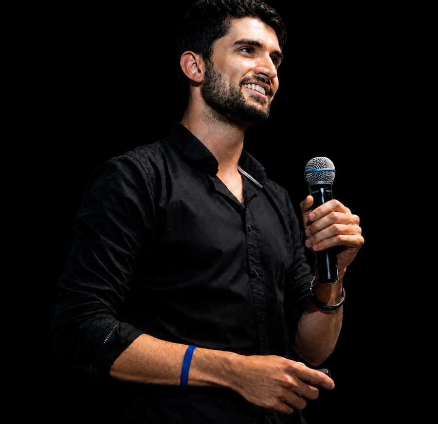 Anderson Weber com microfone durante apresentação